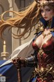 A woman in armor holding a sword in front of a candle.